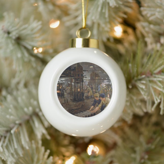 1. Weltkrieg 1918 Frauen in einer Munitionsfabrik Keramik Kugel-Ornament (Baum)