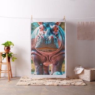 1 Yard Whimsical Hippo Türkis Blue Pink Stoff