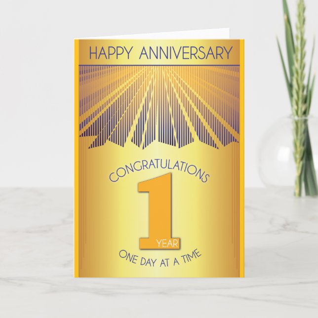1 Year Sober Anniversary | Golden Ray 12 Step Card Karte (Vorderseite)