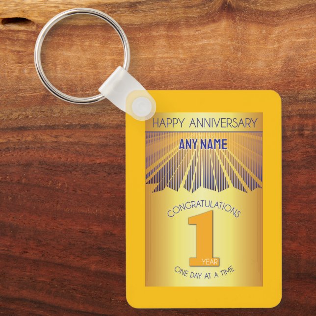 1 Year Sober Anniversary | Golden Ray 12 Step Schlüsselanhänger (Vorderseite)