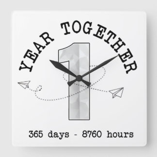 1 Year Together - First Anniversary Celebration Quadratische Wanduhr