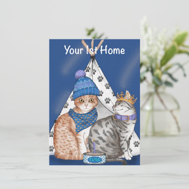 1. Zuhause-Karte mit Katzen Feiertagskarte (Stehend Vorderseite)
