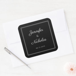 1Elegant  Black And White Script Wedding Quadratischer Aufkleber