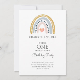 1er anniversaire aquarelle Rainbow Invitation