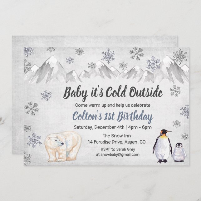 1er anniversaire Baby It's Cold Outside Invitation (Devant / Derrière)