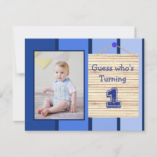 1er anniversaire Blue Baby Party Invitations (Devant)