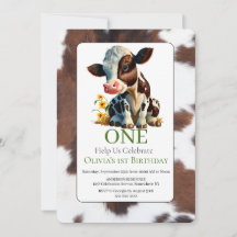 1er Anniversaire Cute Baby Cow Invitation