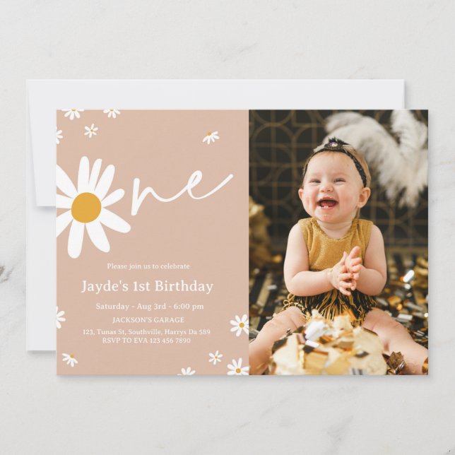 1er anniversaire Daisy Party Photo Invitation (Devant)