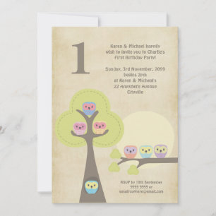 1er anniversaire de la soirée Owls Cute Invitation