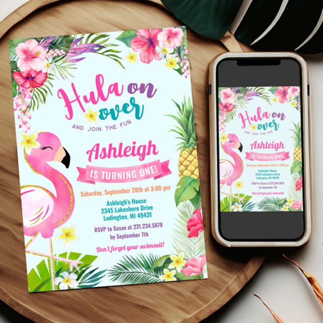 1er Anniversaire de Luau Invitation d'été tropical (Luau Birthday Invitation Template - Luau Birthday - Tropical Birthday Theme)