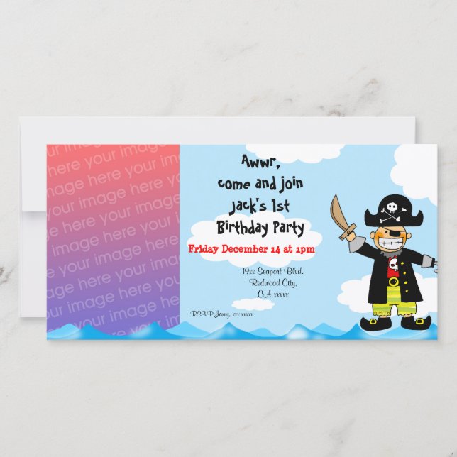 1er anniversaire de pirate invitations de fête gar (Devant)