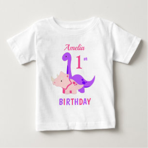 1er Anniversaire Dinosaures T-shirt bébé rose