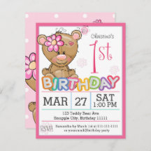 1er anniversaire fête Teddy Bear Invitation