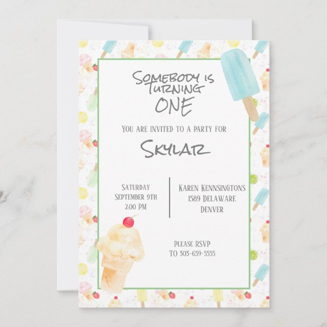 1er anniversaire fêter la crème glacée invitation (Devant)