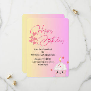 1er anniversaire filles invitation en rose
