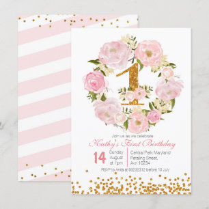 1er anniversaire Floral girl Invitation Card
