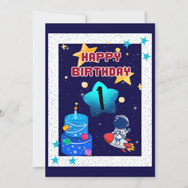 1er Anniversaire - Garçon - Espace - Invitation (Devant)