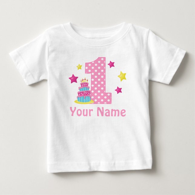 1er Anniversaire Gâteau rose T-shirt personnalisé (Devant)