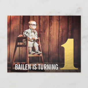 1er Anniversaire Gold Number One Photo Invitation