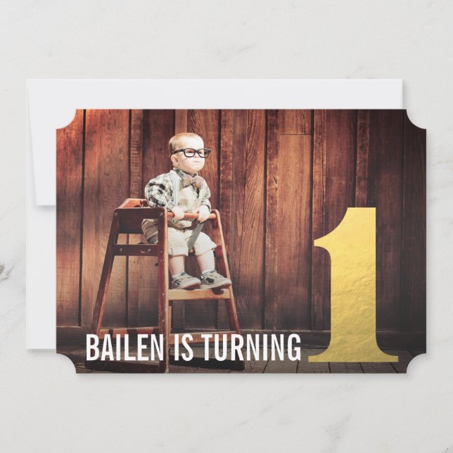 1er Anniversaire Gold Number One Photo Invitation (Devant)