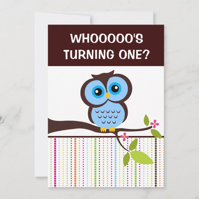 1er anniversaire Hibou Theme Party Invitations (Devant)