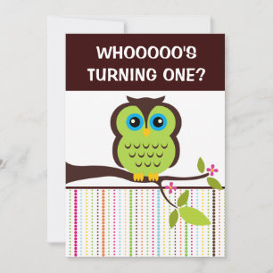 1er anniversaire Hibou Theme Party Invitations