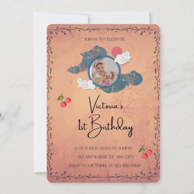 1er anniversaire Invitation | Cerise Thème Baby Pa (Devant)
