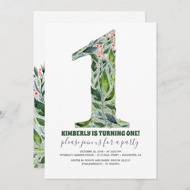  1er anniversaire Invitation de fête (Devant / Derrière)