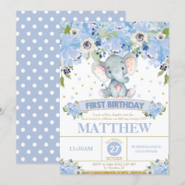 1er Anniversaire Invitation Garçon Cute Elephant B