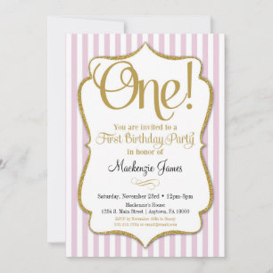 1er Anniversaire Invitation Girls First Pink Gold