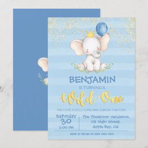 1er anniversaire Invitations Baby Elephant Boy