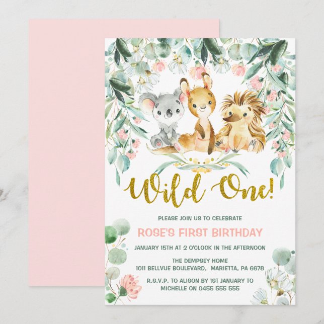 1er anniversaire Invitations | Bébés de la Jungle  (Devant / Derrière)