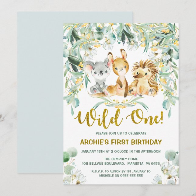 1er anniversaire Invitations | Bébés mignons Bush (Devant / Derrière)
