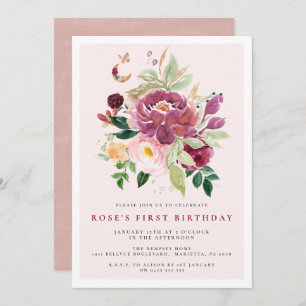 1er anniversaire Invitations   Bouquet safran 