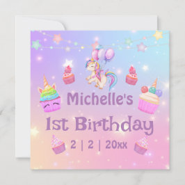 1er anniversaire licornes cupcakes girly carte de 