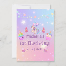 1er anniversaire licornes cupcakes girly carte de 
