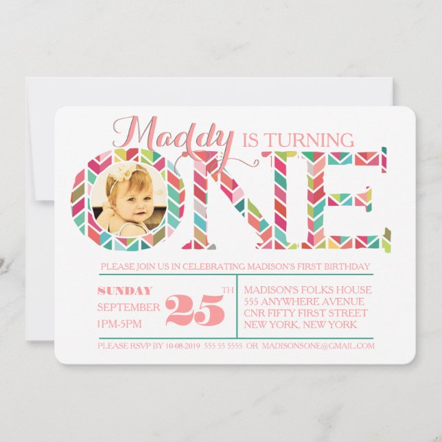 1er Anniversaire Numéro Un Invitation Photo (Devant)