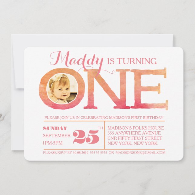 1er anniversaire Ombre aquarelle une invitation ph (Devant)