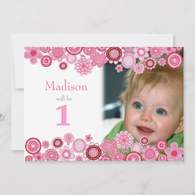 1er anniversaire Pink Party Invitation Carte photo (Devant)