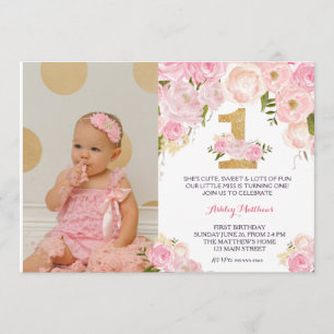 1ER anniversaire PREMIER BELLE Invitation Florale,