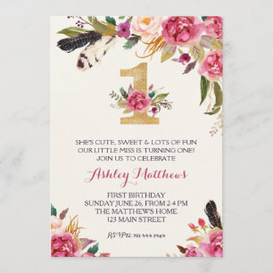 1ER anniversaire PREMIER BELLE Invitation Florale,