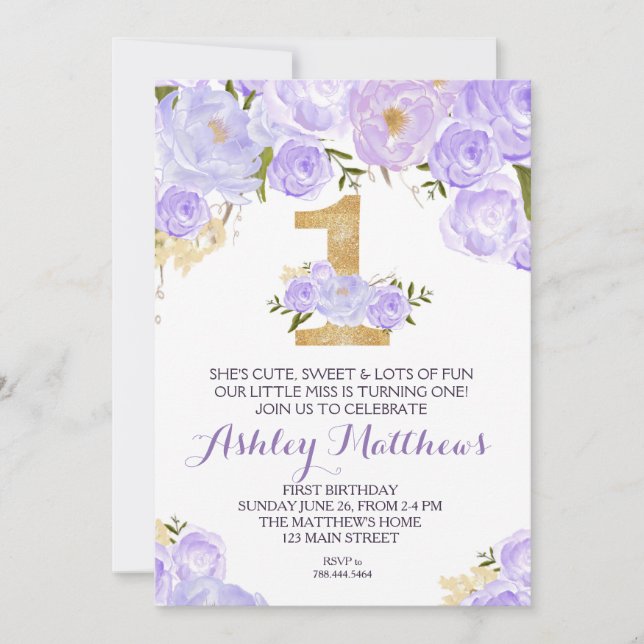1ER anniversaire PREMIÈRE BELLE Invitation Florale (Devant)