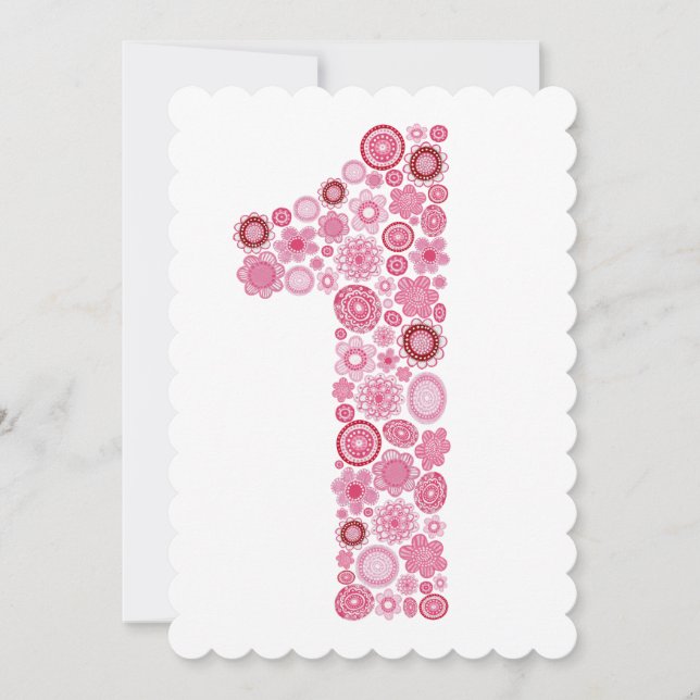 1er anniversaire rose Numéro 1 Invitation personna (Devant)