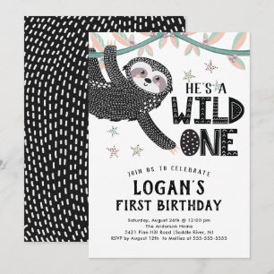 1er anniversaire Sloth Birthday Invitation