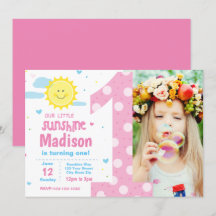 1er anniversaire Sunshine Party invitation avec ph