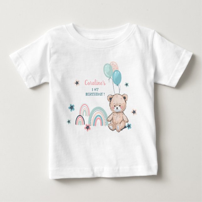1er anniversaire T-shirts avec un mignon ours en p (Devant)