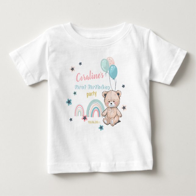 1er anniversaire T-shirts avec un mignon ours en p (Devant)