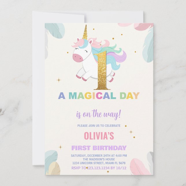1er anniversaire Unicorn Anniversaire Invitations (Devant)