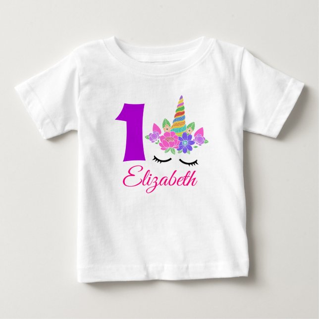 1er Anniversaire Unicorn Theme Baby T-shirt (Devant)