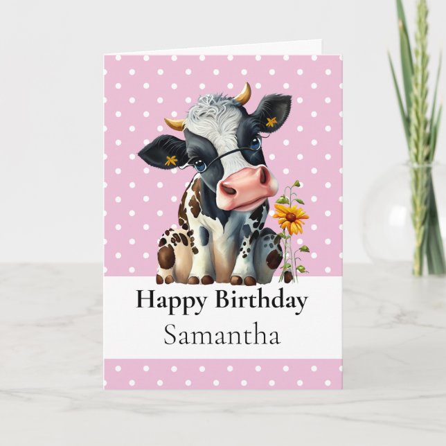 1er ANNIVERSAIRE VACHE Laitière CARTE Fille (Devant)